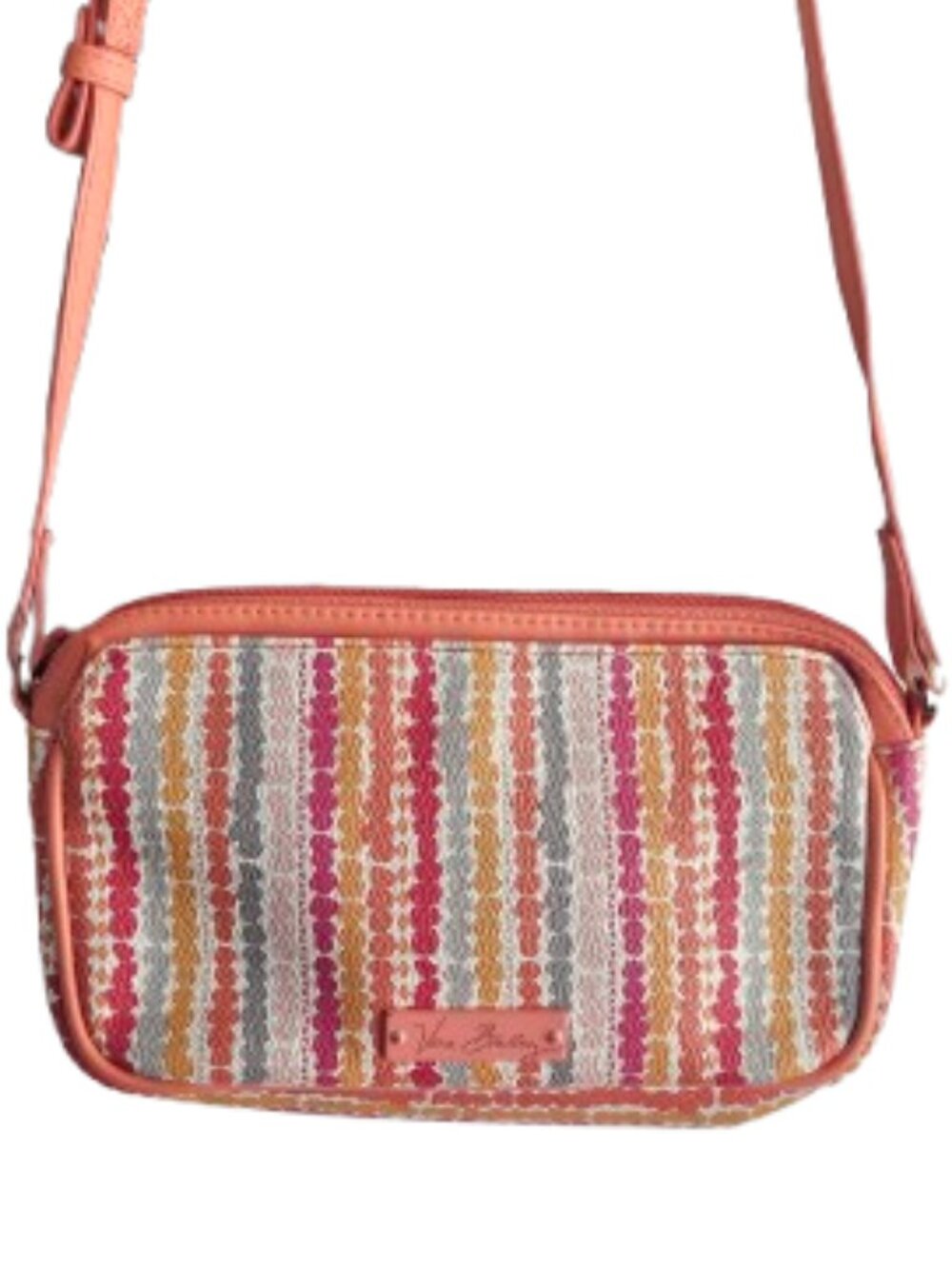 Vera Bradley Coral Confetti Stripe Small Zip Crossbody Bag